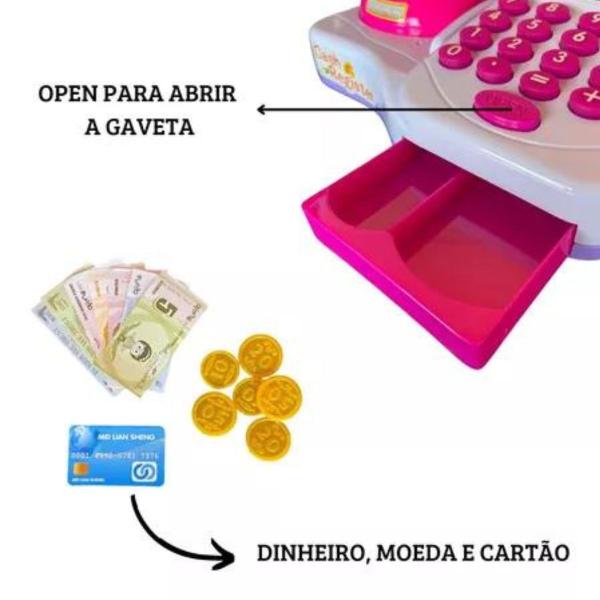 Imagem de Caixa Registradora Maquina Brinquedo Infantil Com Carrinho Compras Mercado E Acessórios