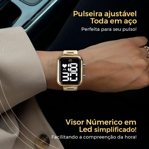 Imagem de Caixa + relogio feminino digital dourado edição limitada social qualidade premium presente casual