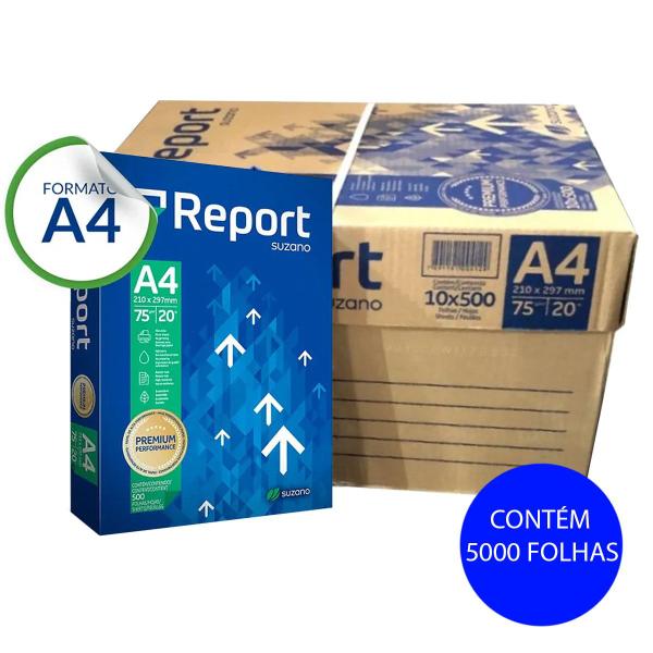 Caixa Report A4 multifunção de 500 folhas de 75g branco de 10 un Imagem de Caixa Report A4 multifunção de 500 folhas de 75g branco de 10 un