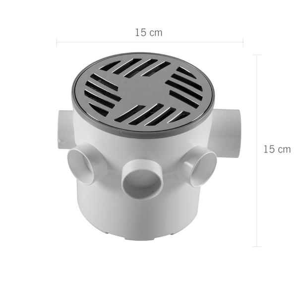 Imagem de Caixa Sifonada 15x15cm de 7 Entradas e Grelha Redonda em ABS Cromada Astra