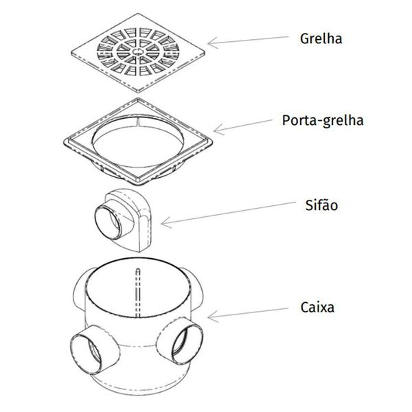 Imagem de Caixa Sifonada Branca com Grelha Quadrada Cromada 100mm x 100mm x 50mm Herc