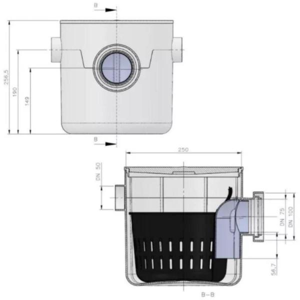 Imagem de Caixa Sifonada de 250x250mm Quadrada com Grelha e Cesto