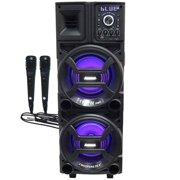 Imagem de Caixa Som Amplificada Bluetooth 1100W Rms Woofer Mp3 Tws Usb Led ACA 1101 Duplo 8 Black 2 Microfone