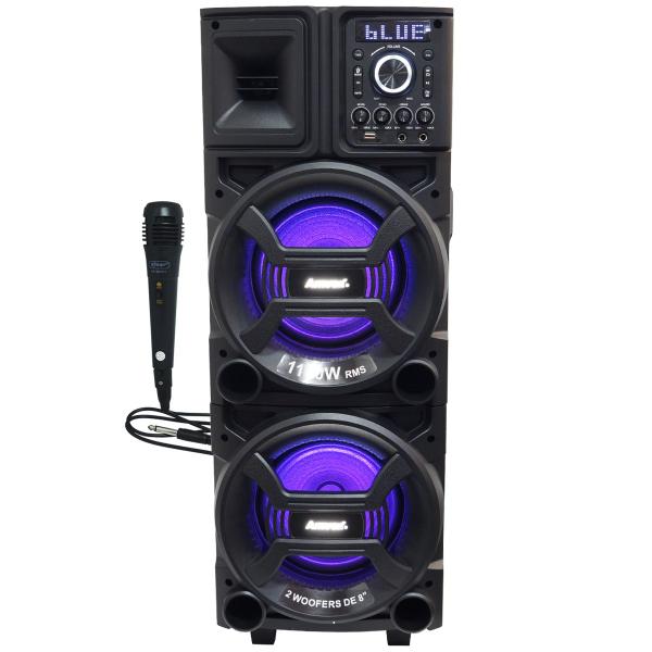 Imagem de Caixa Som Amplificada Bluetooth 1100W Rms Woofer Mp3 Usb Led Tws ACA 1101 Duplo 8 Black Microfone