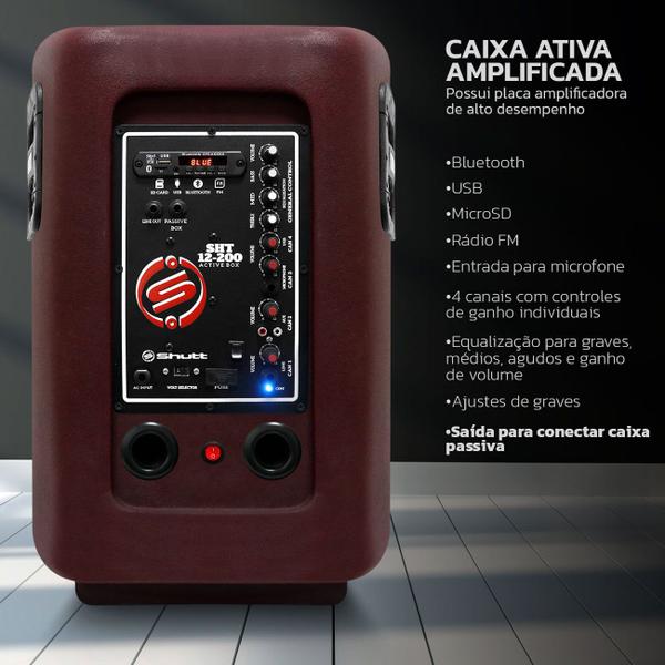 Imagem de Caixa Som Ativa Amplificada Shutt 480w RMS Retorno Bluetooth USB SD Entrada P10 Rádio LED Completa