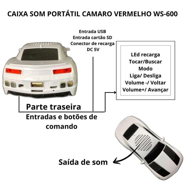 Imagem de Caixa som portatil bluetooth fm usb carro camaro branco ws-600