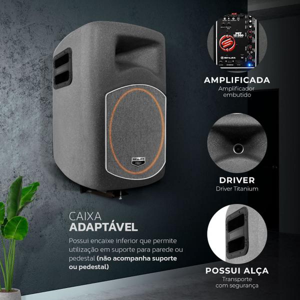 Imagem de Caixa Som Shutt Ativa Bivolt 480W Bluetooth USB Subwoofer Connect 12 Pol + Driver Titanium LED