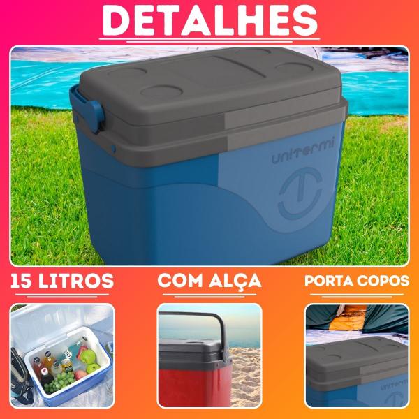 Imagem de Caixa Térmica 15L Unitermi Cooler Floripa Com Alça Praia Piscina Camping