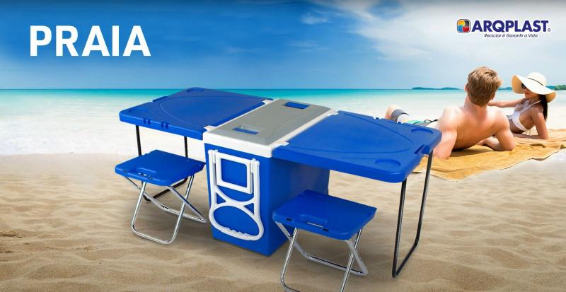 Imagem de Caixa Térmica 32 L Com Mesa E Cadeira Praia Camping 5 Em 1