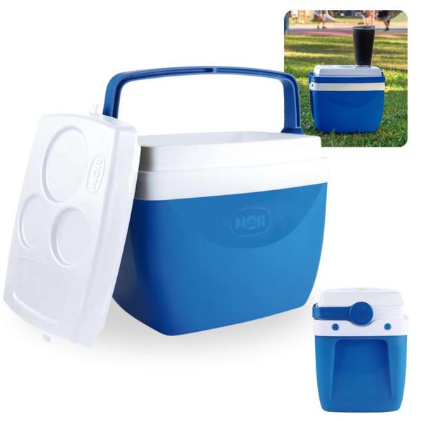 Caixa Termica Azul Cooler 12 Litros com Alca Mor para Praia e Camping Imagem de Caixa Termica Azul Cooler 12 Litros com Alca Mor para Praia e Camping