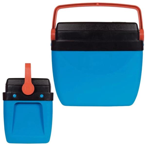 Imagem de Caixa Termica Azul e Laranja Cooler 12 L + Esteira de Praia com Alca 1,80 M X 86 Cm  Kit 