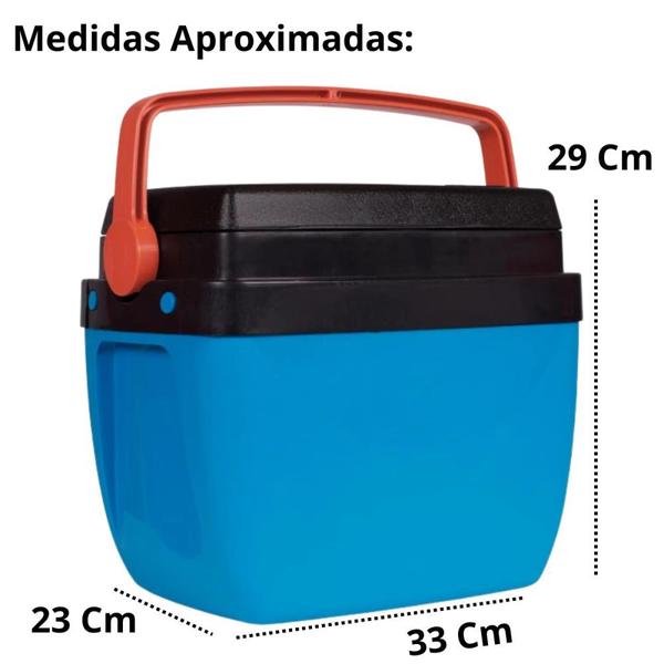 Imagem de Caixa Termica Azul e Laranja Cooler 12 Litros com Alca Mor para Praia e Camping