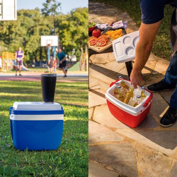 Imagem de Caixa Térmica Cooler 12 Litros com Alça e Porta Copos Bebidas Cerveja Portátil p/ Viagem Praia - Mor