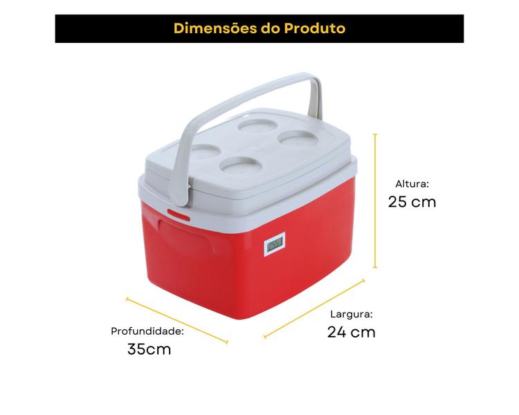 Imagem de Caixa Térmica Cooler 12 litros com Termômetro Digital Certificado de Calibração para Transporte Vacinas Medicamentos e Refrigerados