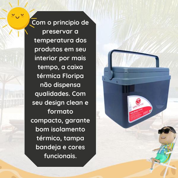 Imagem de Caixa térmica Cooler 15L Alça Tampa bandeja Floripa Unitermi Cerveja Água Suco Praia Churrasco