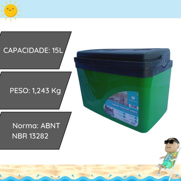 Imagem de Caixa térmica Cooler 15L Alça Tampa bandeja Floripa Unitermi Cerveja Água Suco Praia Churrasco