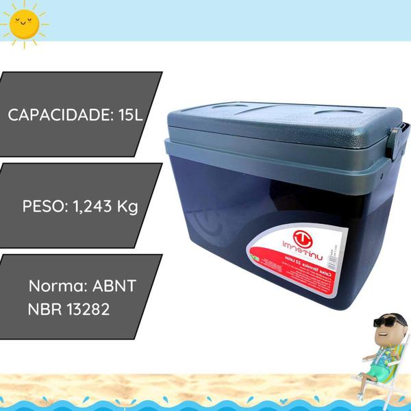 Imagem de Caixa térmica Cooler 15L Alça Tampa bandeja Floripa Unitermi Cerveja Água Suco Praia Churrasco