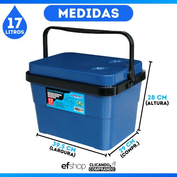 Caixa Termica Cooler 17L Azul Bebidas Com Porta Copos e Lata
