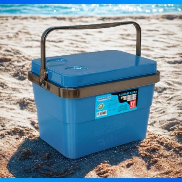 Caixa Termica Cooler 17L Azul Bebidas Com Porta Copos e Lata