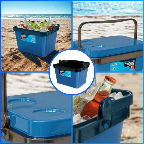 Caixa Termica Cooler 17L Azul Bebidas Com Porta Copos e Lata