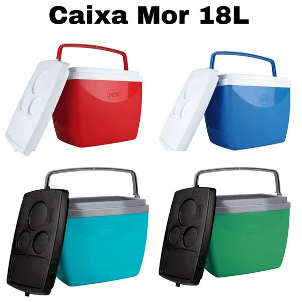 Caixa Térmica Cooler 18 Litros Azul Com Alça e Suporte para Latas e Garrafa Mor Imagem de Caixa Térmica Cooler 18 Litros Azul Com Alça e Suporte para Latas e Garrafa Mor