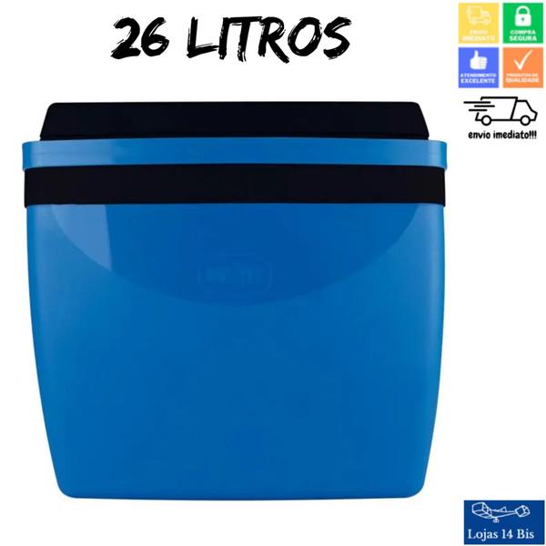 Imagem de Caixa Térmica Cooler 26 Litros Mor Para 35 Latinhas ou 5 Garrafas Pet 2L Azul com Preto