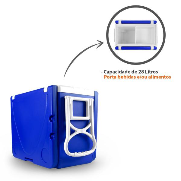 Imagem de Caixa Térmica Cooler 28l Com Alça Porta Copos Geladeira Portátil Bebidas Bolsa 3 em 1 Mesa e Cadeira