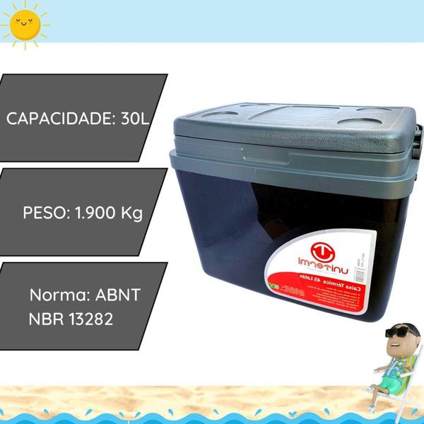 Imagem de Caixa térmica Cooler 30L Alça Tampa bandeja Floripa Unitermi Cerveja Água Suco Praia Churrasco