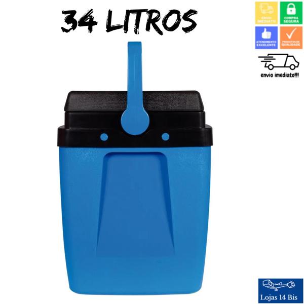 Imagem de Caixa Térmica Cooler 34 Litros Mor Para 50 Latinhas ou 7 Garrafas Pet 2L Azul com Preto