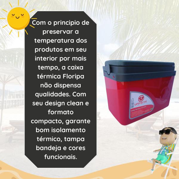 Imagem de Caixa térmica Cooler 7,5L Alça Tampa bandeja Floripa Unitermi Cerveja Água Suco Praia Churrasco