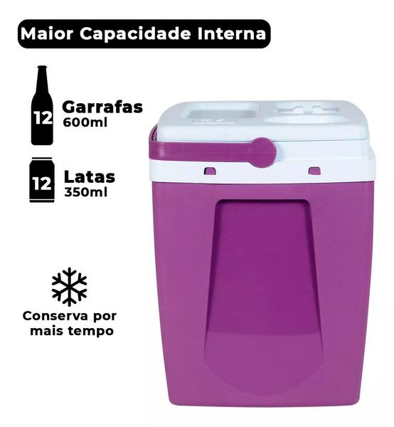 Imagem de Caixa Térmica Cooler Culler Culer 19L Cor Açai 24 Latas Para Camping Praia Piscina Pesca Tampa Encaixe Latinhas