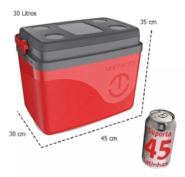 Imagem de Caixa Térmica grande Cooler 30 litros Vermelho 45 latas  Cerveja Gelo Unitermi