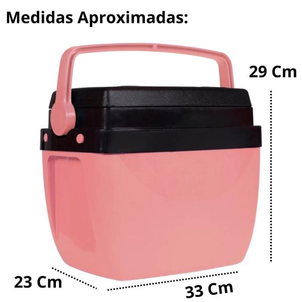 Imagem de Caixa Termica Rosa Pessego Cooler 12 L + Esteira de Palha 1,80 M X 60 Cm para Praia  Kit 