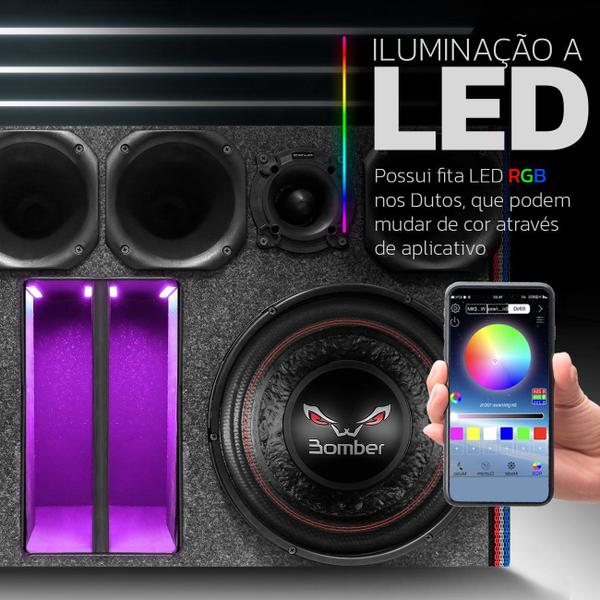 Imagem de Caixa Trio Automotivo Bomber 1800w RMS Subwoofer Bicho Papão 12 Pol + 4 Driver + 2 Tweeter LED RGB