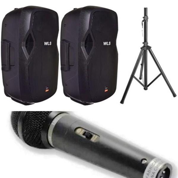 Imagem de Caixa Wls J15 Ativa + J15 Passiva + Mic M58A + 2 Pedestais