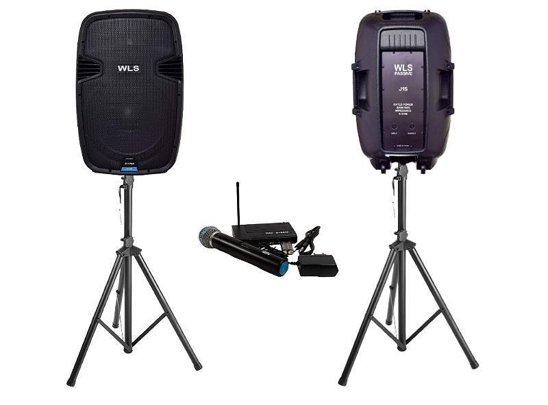 Imagem de Caixa Wls J15 Pro Ativa + J15 Passiva + 1 Mic S/Fio+Pedestal