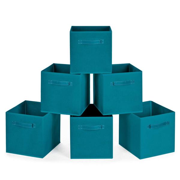 Imagem de Caixas de armazenamento de pano MaidMAX, conjunto de 6 cubos dobráveis dobráveis de cubos dobráveis com alças duplas para presente, teal