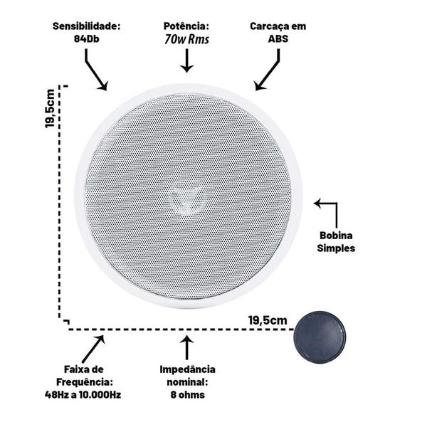 Imagem de Caixas De Embutir Sistema Som Ambiente Bluetooth Arandela Branca Ativa e Passiva