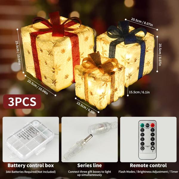 Imagem de Caixas de presente iluminadas de Natal e decorações HUSUIME, conjunto de 3