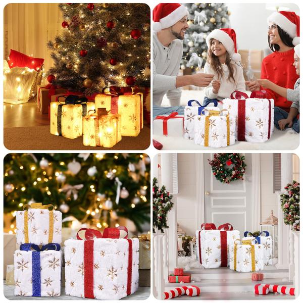 Imagem de Caixas de presente iluminadas de Natal e decorações HUSUIME, conjunto de 3