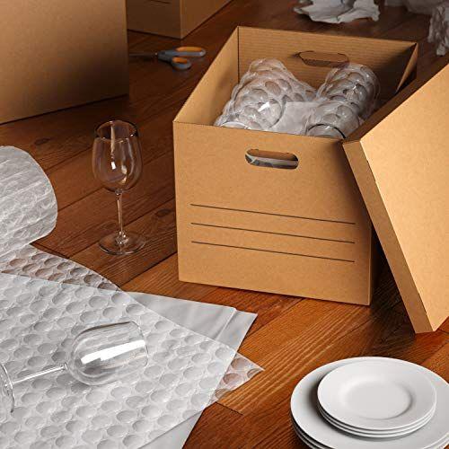 Imagem de Caixas móveis médias do Amazon Basics com tampa e alças, 19 x 14,5 x 15,5 polegadas, pacote de 10