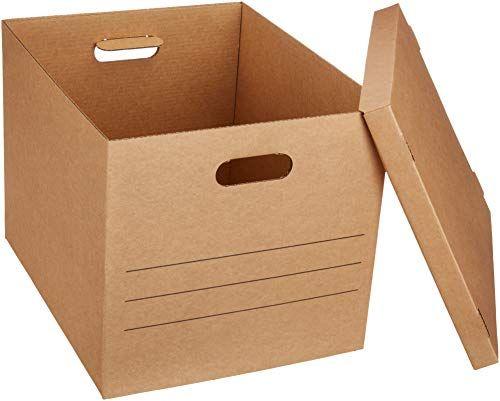 Imagem de Caixas móveis médias do Amazon Basics com tampa e alças, 19 x 14,5 x 15,5 polegadas, pacote de 10