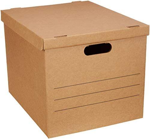 Imagem de Caixas móveis médias do Amazon Basics com tampa e alças, 19 x 14,5 x 15,5 polegadas, pacote de 10