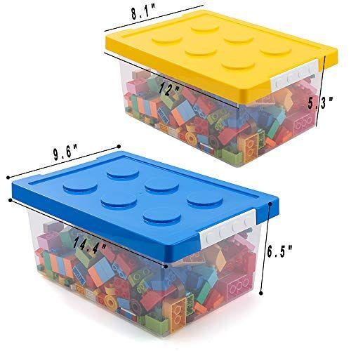 Imagem de Caixas organizadoras de armazenamento de brinquedos LUCKY-GO com tampa - Conjunto de caixa organizador de plástico empilhável de 2, baús de brinquedo kids com placa base de edifício compatível e tampa, recipiente de armazenamento para construção de