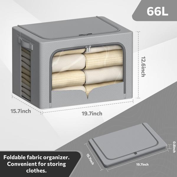 Imagem de Caixas organizadoras de armazenamento FHSQX com estrutura metálica dobrável 66L, pacote com 3