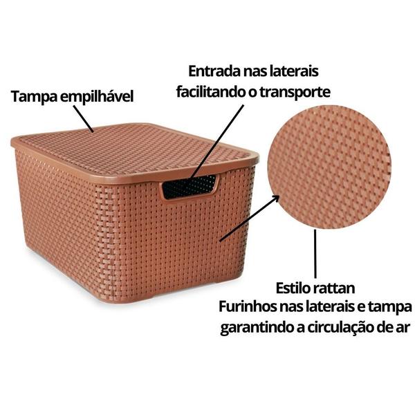 Imagem de Caixas Organizadoras Rattan Marrom 5 Peças - 7L + 15L  + 20L