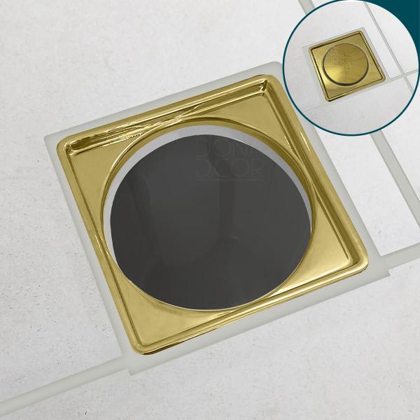 Imagem de Caixilho Dourado Porta Grelha 10x10 Aço Inox 304 Para Ralo Suporte Quadrado Porta Ralo Box Banheiro Lavanderia Ralo 10cm Quintal Sacada Gold Brilhoso