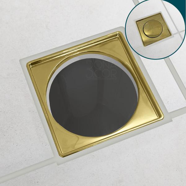 Imagem de Caixilho Dourado Porta Grelha 15x15 Aço Inox 304 Para Ralo Suporte Quadrado Porta Ralo Box Banheiro Lavanderia Ralo 15cm Quintal Sacada Gold Brilhoso