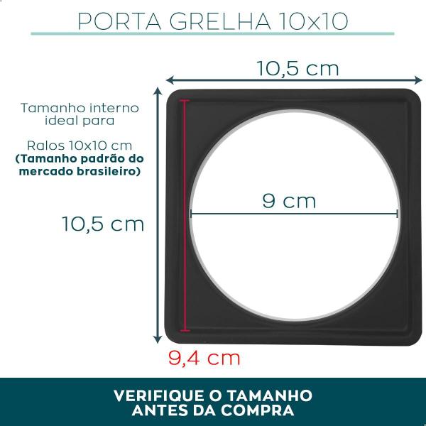 Imagem de Caixilho Preto Fosco Porta Grelha Inox 10x10 Para Ralo Suporte Quadrado Aço Inox 304 Porta Ralo Box Banheiro Lavanderia Ralo 10cm Para Quintal Sacada