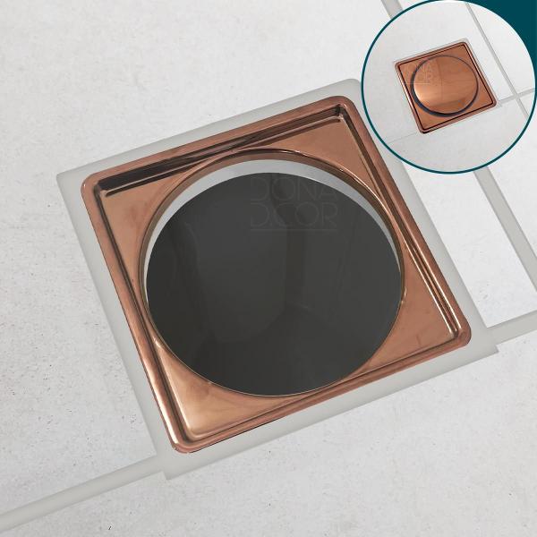 Imagem de Caixilho Rose Gold Porta Grelha 10x10 Aço Inox 304 Para Ralo Suporte Quadrado Porta Ralo Box Banheiro Lavanderia Ralo 10cm Para Quintal Sacada